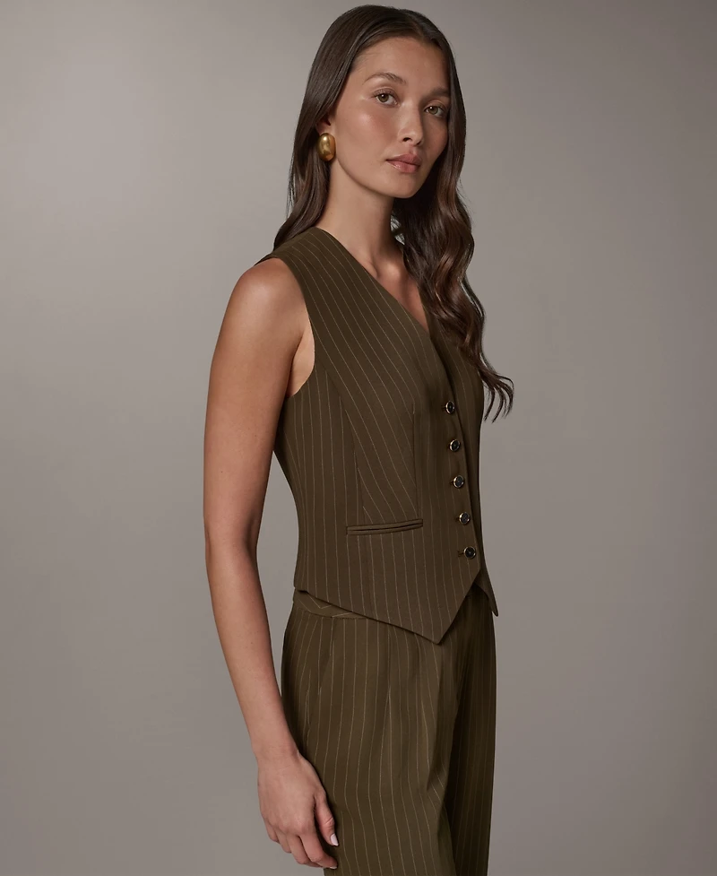 Donna Karan New York Women's Cropped Pinstripe Sleeveless Vest