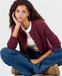 Hooked Up by Iot Juniors' Cable-Knit Crew-Neck Cardigan