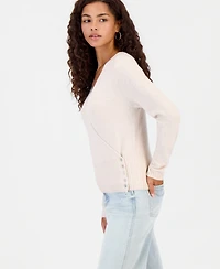 Hooked Up by Iot Juniors' Surplice Long-Sleeve V-Neck Wrap Sweater