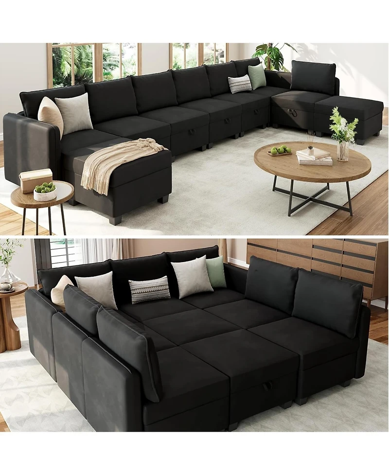 gaomon 137" Modular Sectional Sleeper Sofa Bed, 9-Seat U/V-Shape Modular Sleeper Sectional Couches
