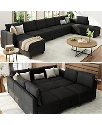 gaomon 137" Modular Sectional Sleeper Sofa Bed, 9-Seat U/V-Shape Modular Sleeper Sectional Couches