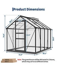 gaomon Polycarbonate Walk-In Greenhouse Heavy Duty Aluminum Frame, Lockable Sliding Door, Ground Stakes - Ideal for Garden, Backyard, Patio, Lawn