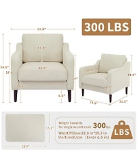 gaomon Mid-Century Modern Accent Chairs,Modern Linen Fabric Armchair for Living Room,Comfy Sofa Chairs with Scooped Arms