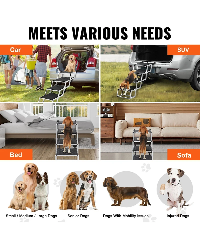 Vevor Dog Stair for Cars -step Folding Dog Steps Aluminum Loads up to 150 lbs