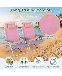 Gymax 4PCS Folding Backpack Beach Chair 5-Position Outdoor Reclining Chairs w/ Pillow