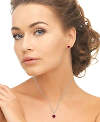 Macy's Simulated Ruby Cubic Zirconia Heart Halo Pendant Necklace with Matching Stud Earrings 2-Piece Set