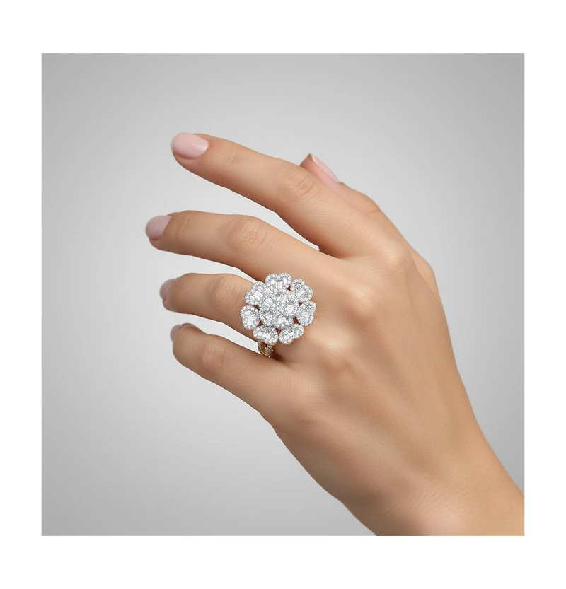 Sterling Silver 14k Gold Plated Cubic Zirconia Cluster Heart Petal Flower Ring