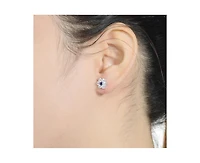 Sterling Silver Clear Round Cubic Zirconias Flower Shape Earrings
