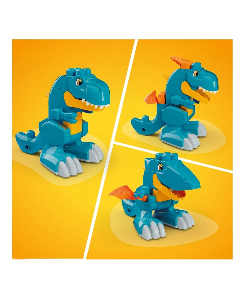 Mega Bloks Fisher-Price Build & Chomp Dinosaur with Rolling Wheels, 25-Piece Building Set, Ages 3+