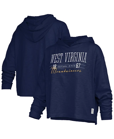 Pressbox Women's Navy West Virginia Mountaineers Castillo Slub Waist Length Long Sleeve Hoodie