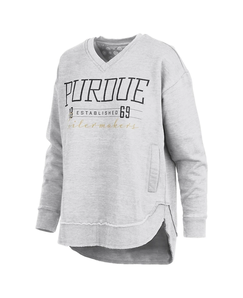 Pressbox Women's Heather Gray Purdue Boilermakers Marcus East Hall Poncho V-Neck Sweatshirt