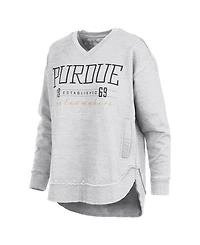 Pressbox Women's Heather Gray Purdue Boilermakers Marcus East Hall Poncho V-Neck Sweatshirt