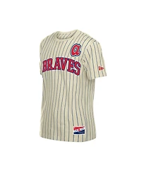 New Era Men's Cream Atlanta Braves Throwback Meshback Pinstripe T-Shirt