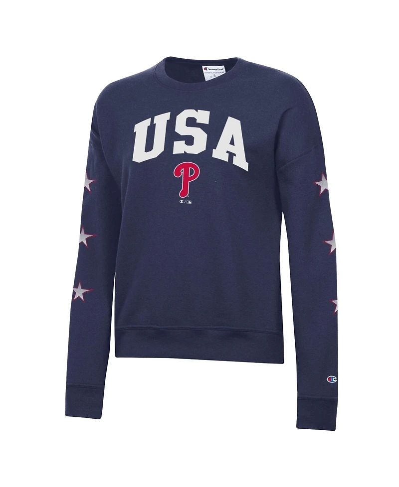 Champion Women's Navy Philadelphia Phillies Americana Fleece Crewneck Sweatshirt