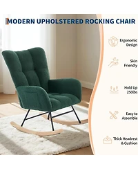 gaomon Compact Nursery Rocking Chair with High Back and Pillow, Wood and Steel Frame