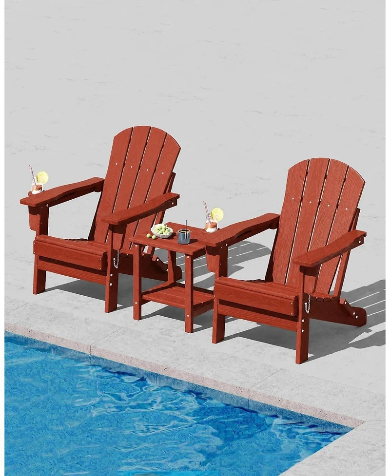 Gaomon Hdpe Outdoor Patio Chair, Folding Adirondack Chair Set of 2 with Side Table for patios, Decks, Gardens, fire Pit, Red