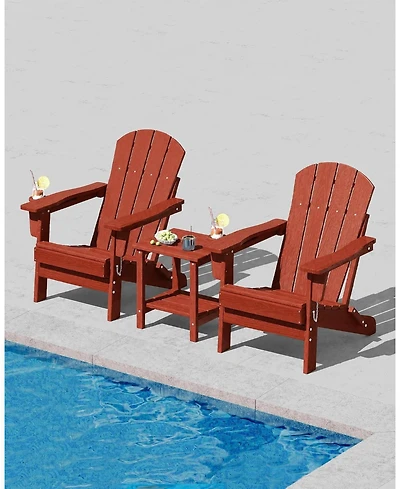 Gaomon Hdpe Outdoor Patio Chair, Folding Adirondack Chair Set of 2 with Side Table for patios, Decks, Gardens, fire Pit, Red
