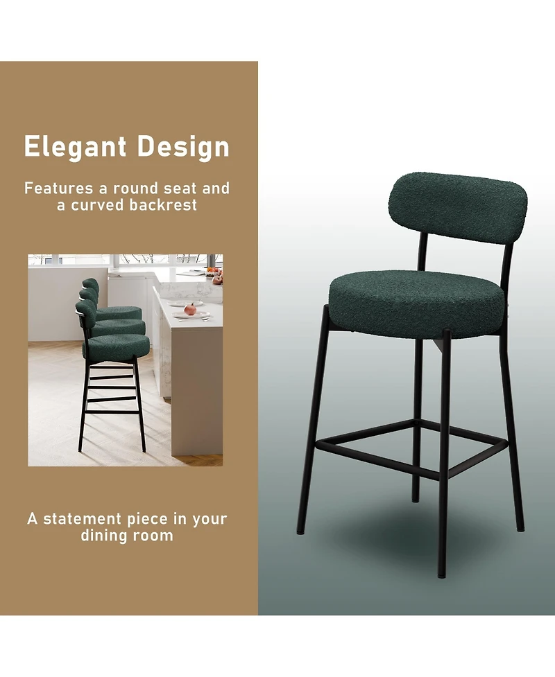 Dyhome 30" Bar Stools Set of 2, Counter Height Chairs with Backrest and Footrest