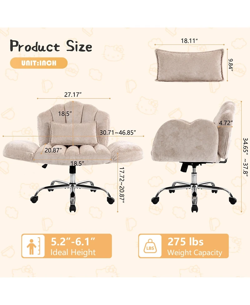 Dyhome Cross-Legged Office Chair with Flip-up Arms, Chenille Criss Cross Vanity Chair, Height Adjustable Swivel Executive Wheels