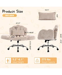 Dyhome Cross-Legged Office Chair with Flip-up Arms, Chenille Criss Cross Vanity Chair, Height Adjustable Swivel Executive Wheels
