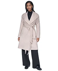 Dkny Women's Double Faced Fringe Wrap Coat