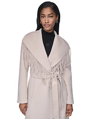 Dkny Women's Double Faced Fringe Wrap Coat