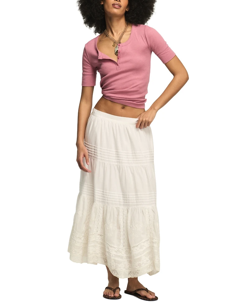 Lucky Brand Women's Rib-Knit Scoop Neck Henley Top
