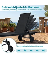 Sugift Wheeled Patio Chaise Lounge with 6-Level Adjustable Backrest
