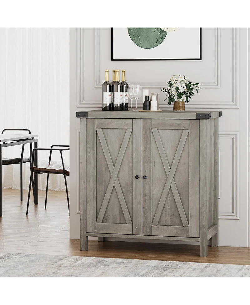 homfan Farmhouse Sideboard Buffet Cabinet with Storage, 2 Barn Doors and Adjustable Shelf for Kitchen, Living Room, Entryway