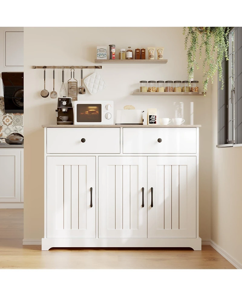 homfan Sideboard Buffet Cabinet with Storage Farmhouse Kitchen Cabinet with Adjustable Shelf and Barn Doors for Living Dining Room