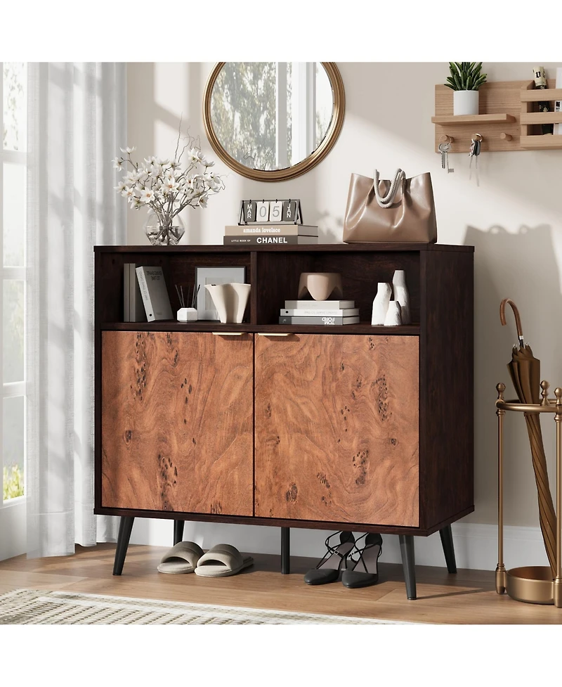 homfan Sideboard Buffet Cabinet with Storage Farmhouse Kitchen Cabinet with Open Shelves for Dining Room, Living Room