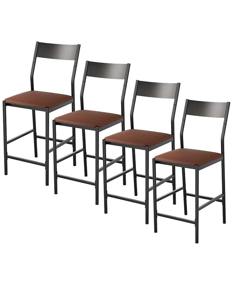 gaomon Modern Counter Height Bar Stools Set of 4, Pu Leather Kitchen Stools with Backrest and Footrest, 24 Inch & 26 Inch