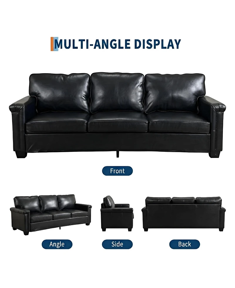gaomon 87.8 Inch 3 Seater Sofa, Faux Leather Couch with 22" Deep Seat, Sofa with Wide Arms, Firm Cushions, Heavy Duty Frame, Easy to Clean for Office