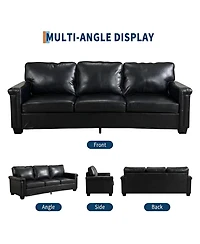 gaomon 87.8 Inch 3 Seater Sofa, Faux Leather Couch with 22" Deep Seat, Sofa with Wide Arms, Firm Cushions, Heavy Duty Frame, Easy to Clean for Office