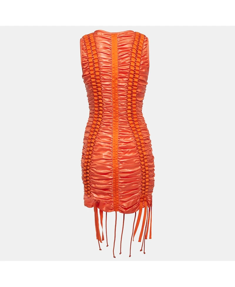 Pre-Owned Balmain Women's Satin Lace Up Ruched Mini Dress