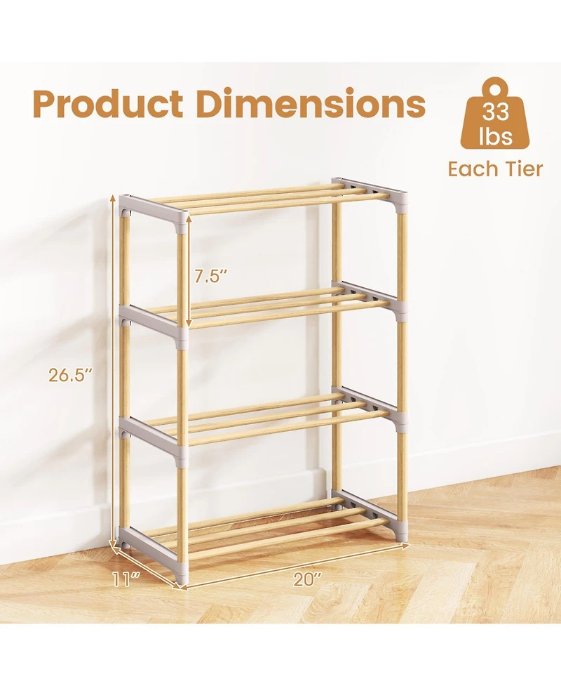 Slickblue Wooden Shoe Storage Rack with 4 Open Slatted Shelves for Footwear