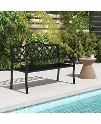 Costway Patio Bench Slatted Metal Garden Bench for 2-3 People Park-Style Loveseat