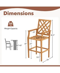 Costway Patio Teak Wood Bar Stool with Ergonomic Backrest Armrests and Footrest