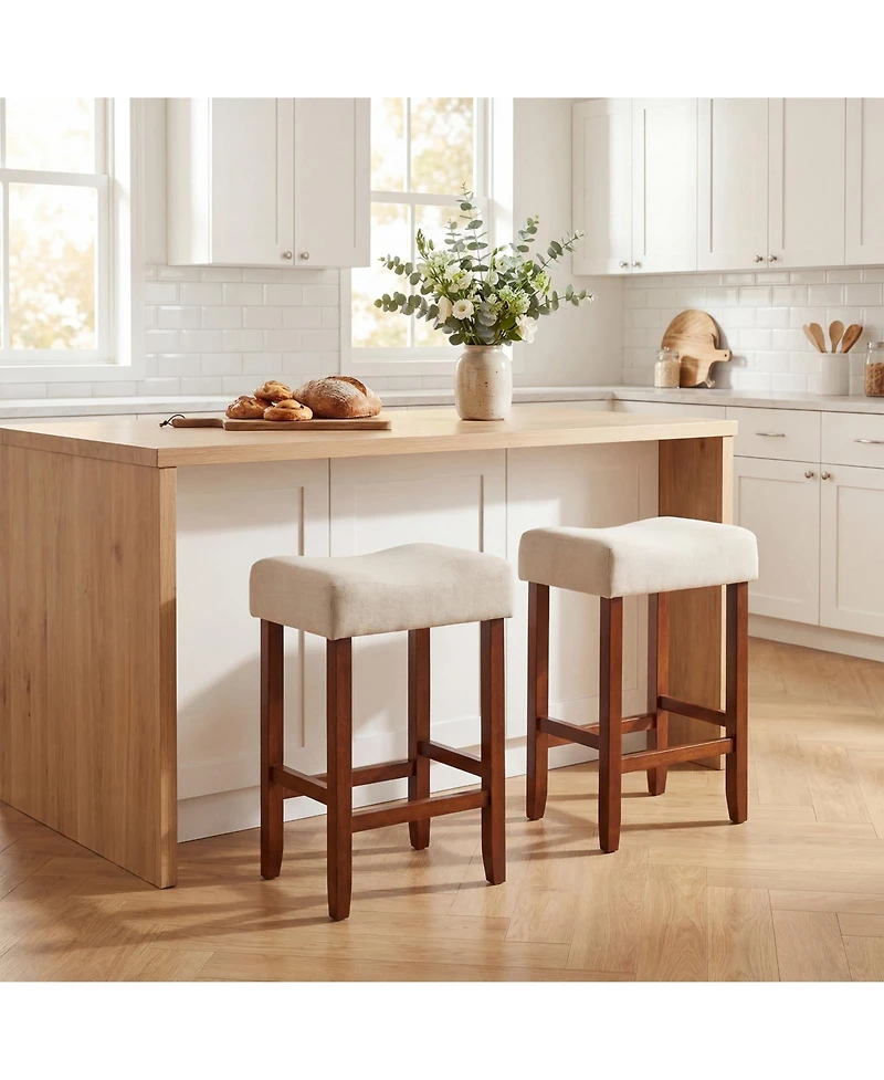 Costway Set of 2 Bar Stools Bar Height Saddle Kitchen Chairs with Wooden Legs