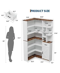 gaomon 74'' Tall Corner Bookshelf 6-Tier Book Shelf with Drawer and Cabinets, l-Shaped Bookcase Open Storage Shelves Modern Display Shelf for Home