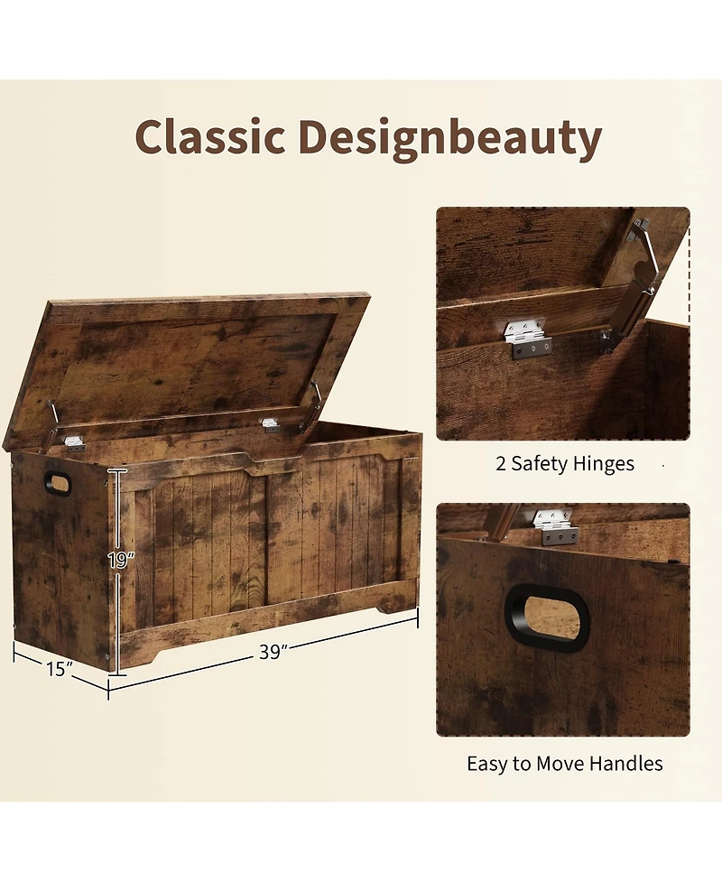 homfan Storage Bench, 39 Inch Wood Lift Top Entryway Organizer Chest with Slow Close Hinges, Coffee Table for Living Room