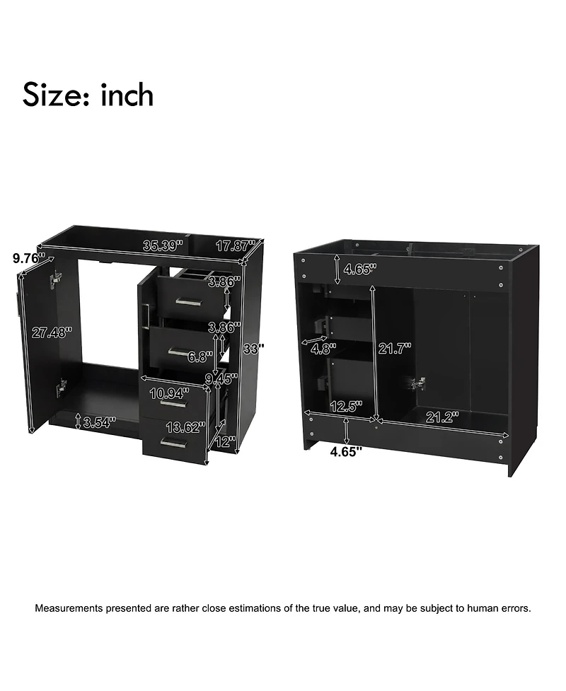 Busdays 36Inch Bathroom Vanity without Top Sink Solid Wood Frame Freestanding Storage Cabinet with 3 Drawers and Soft Closing Doors Basin Not Included