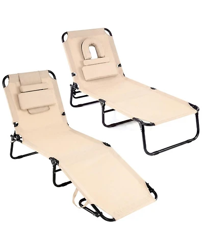 Sugift Face Down Tanning Chair with 3 Removable Pillows and 4-Position Backrest