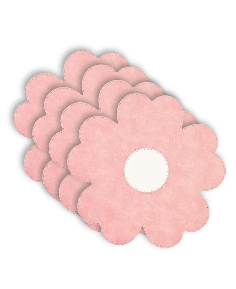 Dainty Home Shaped Flower Reversible Premium Faux Leather 15" Flower Shaped Placemats Set of 4