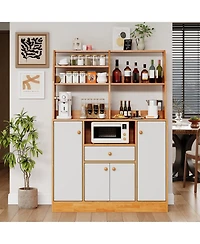 homfan Freestanding Kitchen Pantry with Drawers, Wood Sideboard Buffet with Doors, Adjustable Shelves and Storage Rack, Coffee Bar Station for Kitchen