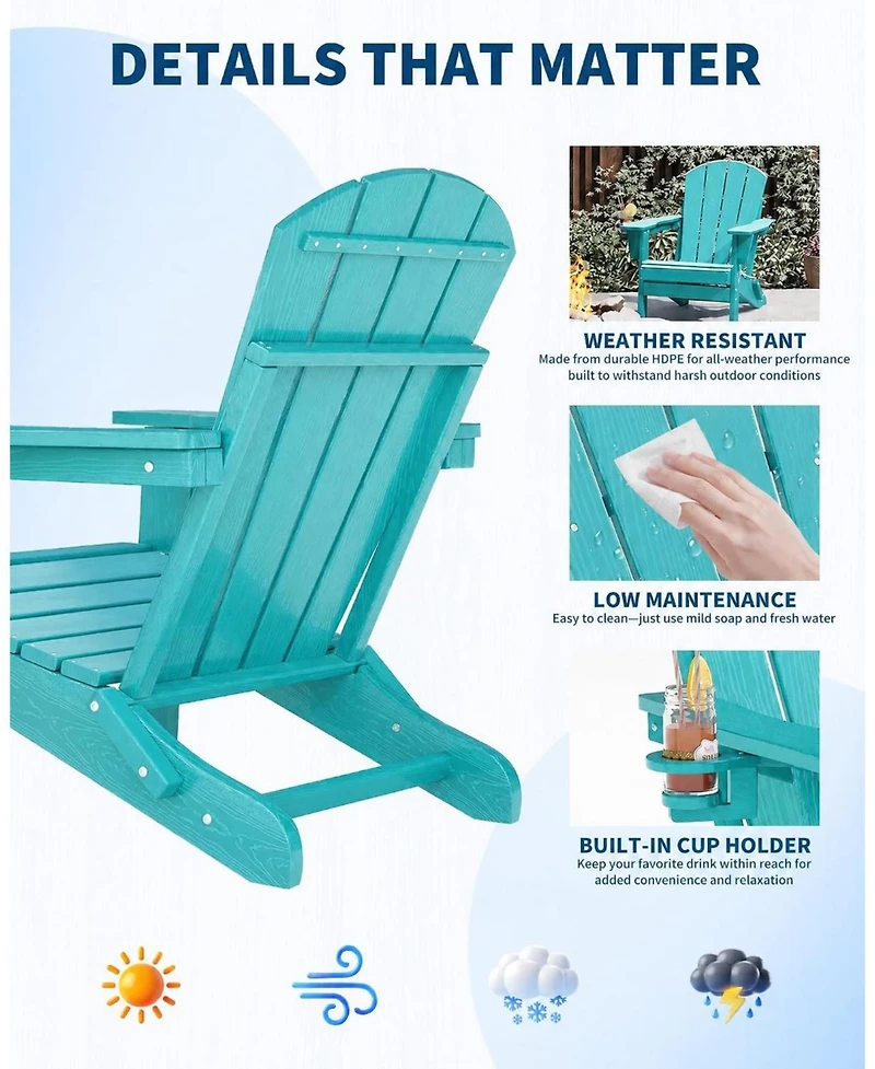 gaomon Hdpe Outdoor Patio Chair, Folding Adirondack Chair Set of 2 for patios, Decks, Gardens, fire Pit, Lake