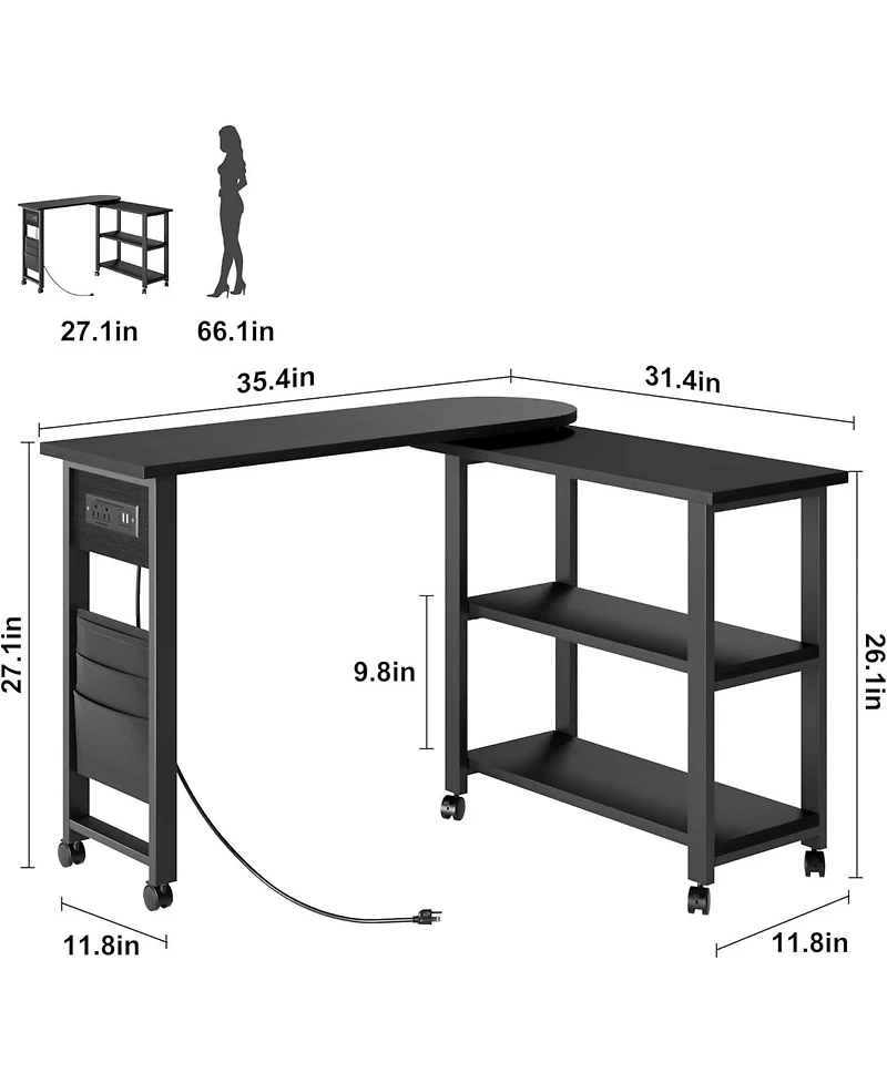 gaomon Rotating End Table Side Table with Charging Station Swivel Ene Table with Extra Storage Bag Movable End Table with 6 Swivel Wheels with Brakes