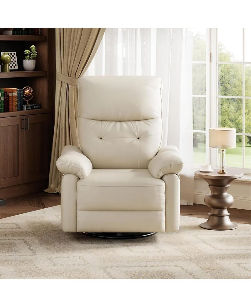 gaomon Power Recliner Chair, 270 Degree Swivel Rocking Glider with Usb Charging Port, Pu Leather Upholstered Fabric and Button Tufted Backrest