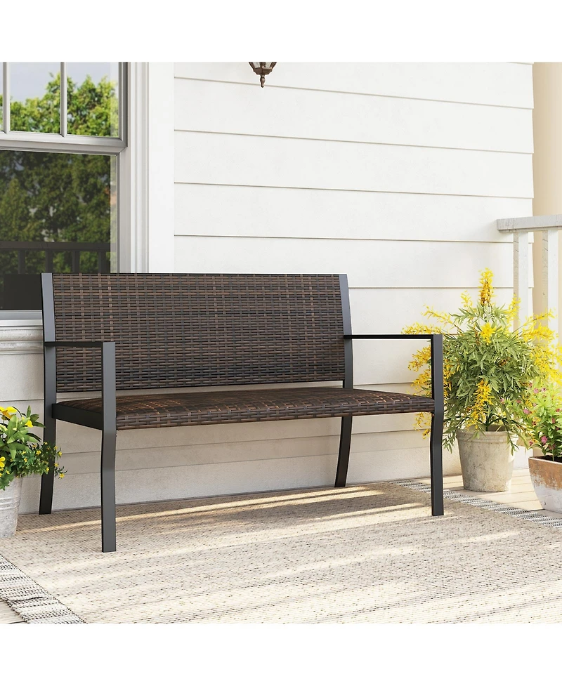 Gymax Patio Wicker Loveseat with Soft Sponge Seat 800 Lbs Heavy Duty Outdoor Bench