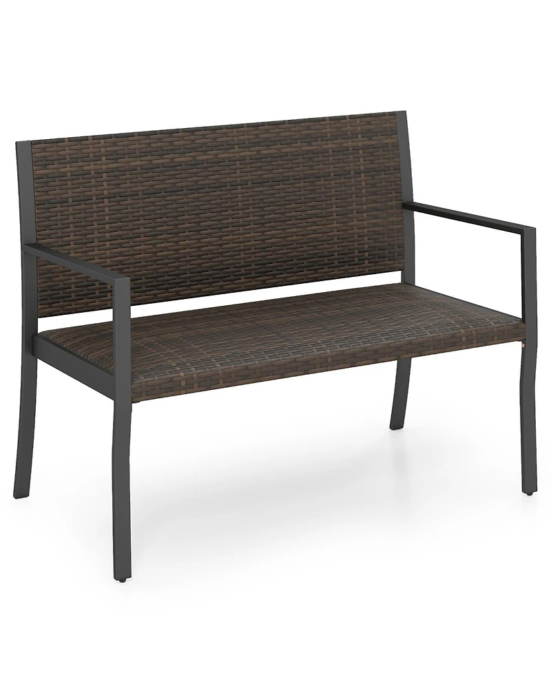 Gymax Patio Wicker Loveseat with Soft Sponge Seat 800 Lbs Heavy Duty Outdoor Bench